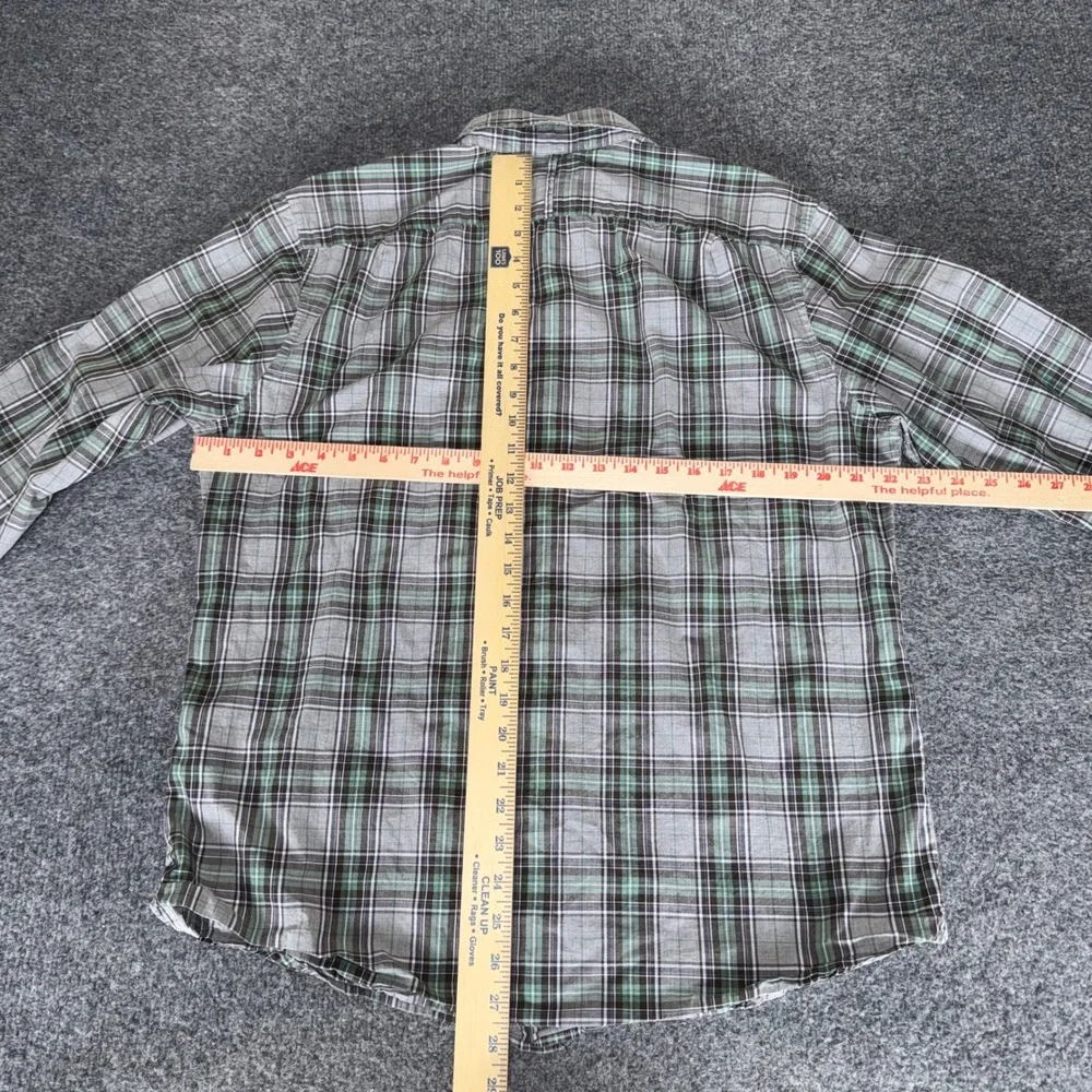 Banana Republic Mens Large Plaid Button Down Shirt Green Grey Cotton Long Sleeve
